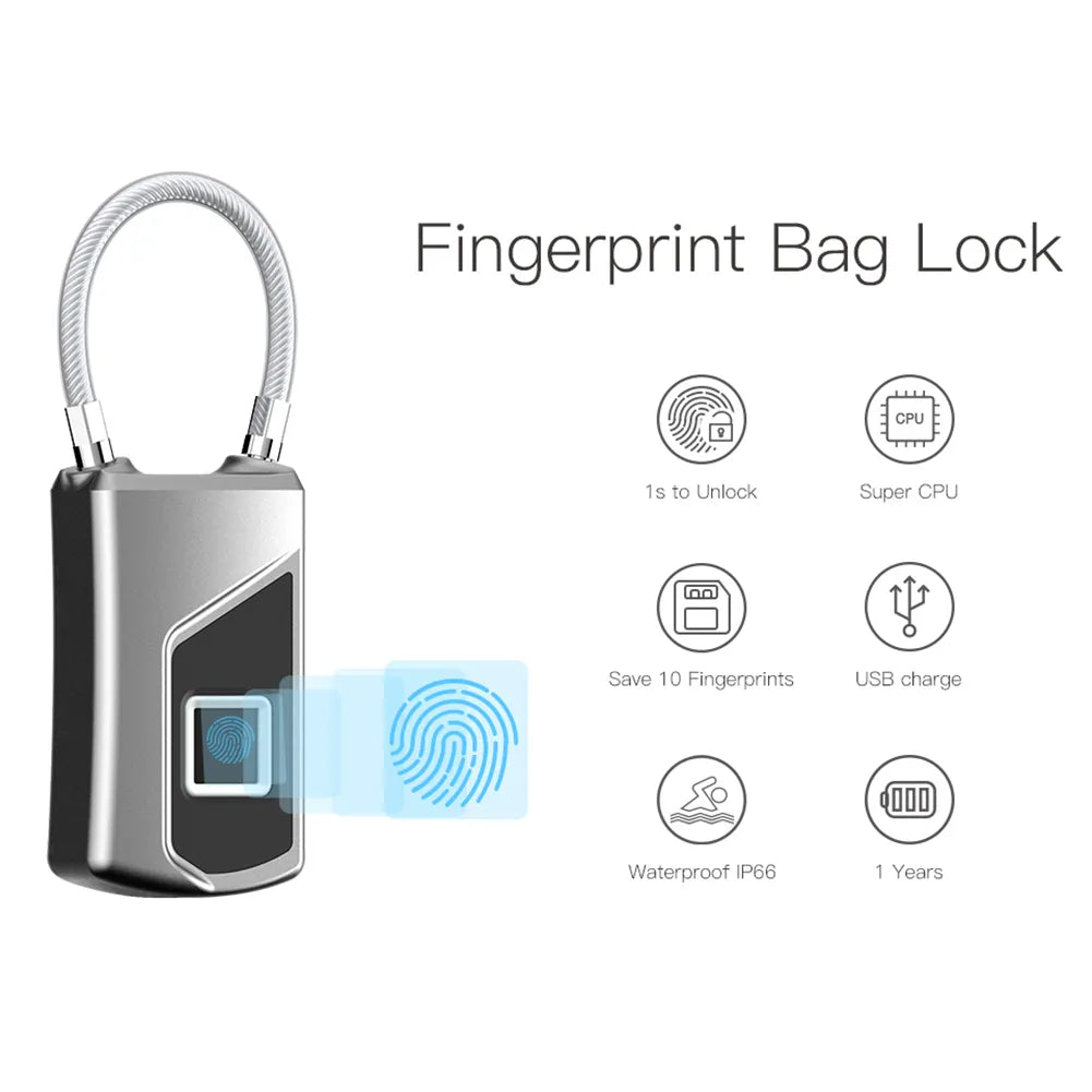 Electronic Padlock Fingerprint Lock USB Rechargeable