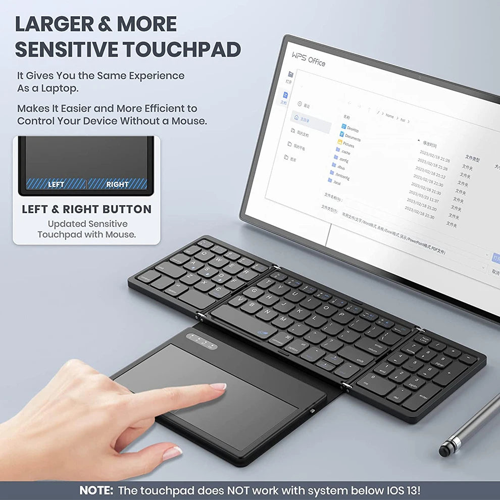 Foldable Bluetooth Keyboard  Bluetooth Keyboard with Large Touchpad