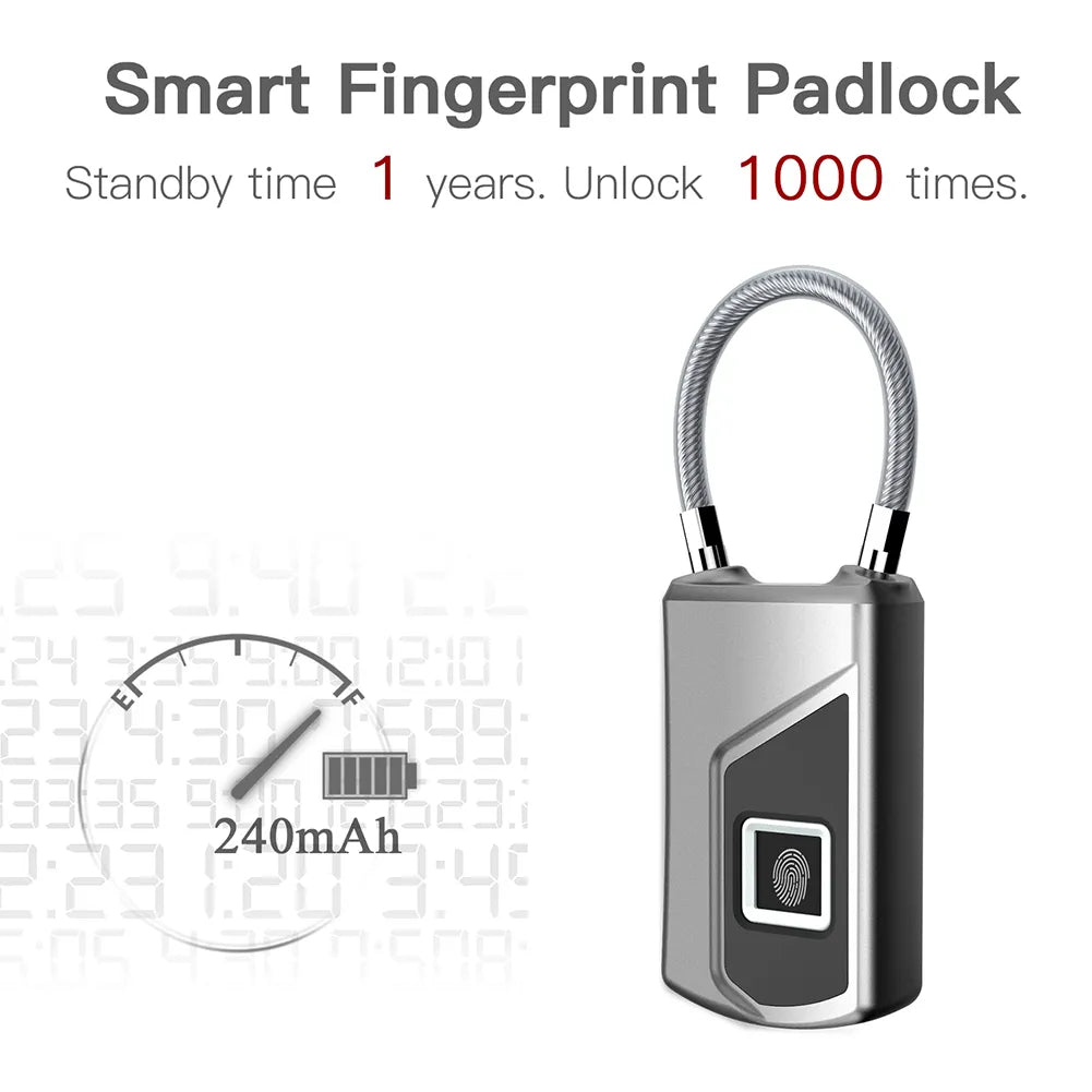 Electronic Padlock Fingerprint Lock USB Rechargeable