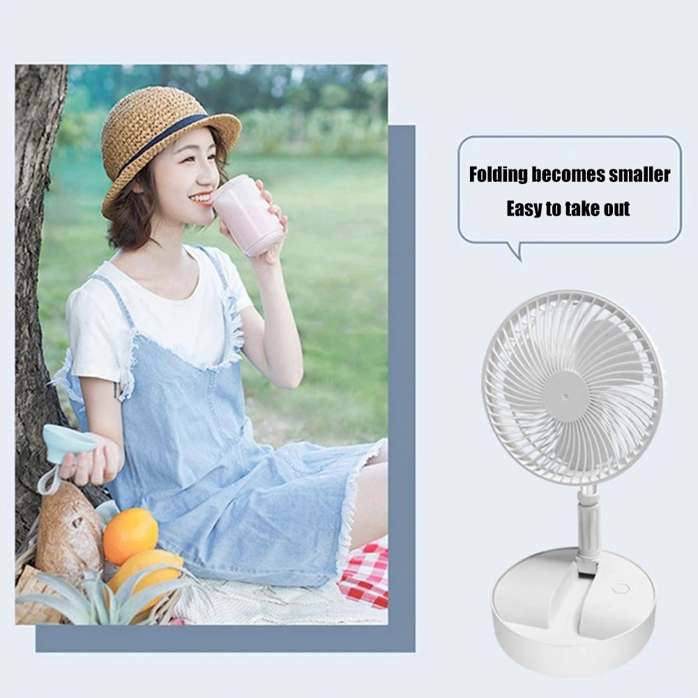 Portable Folding Fan USB Rechargeable Foldable Telescopic Floor Standing Fan Desktop Table Mini Fans Bedroom Cooling Fans