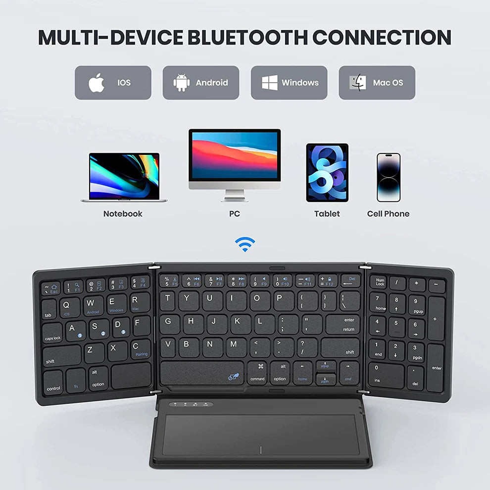 Foldable Bluetooth Keyboard  Bluetooth Keyboard with Large Touchpad